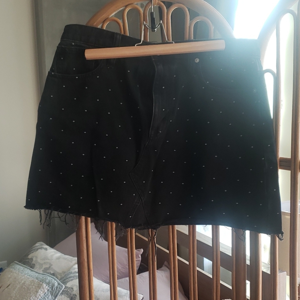 Denim mini skirt w/ silver dots